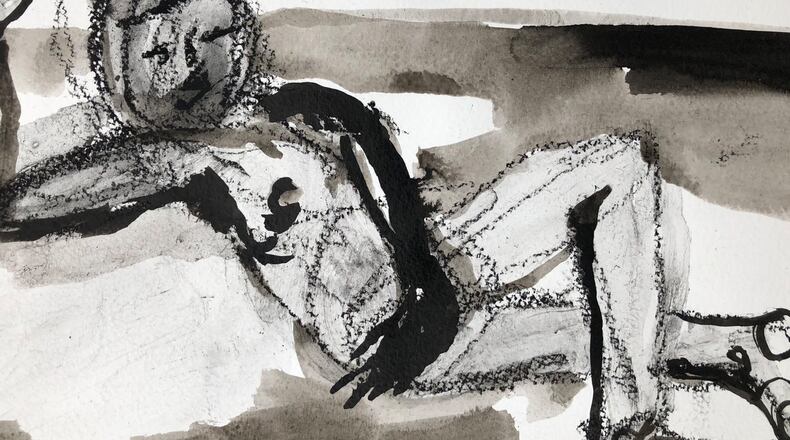 “The Sunbather,” in ink wash and charcoal pencil on paper, by William Downs.