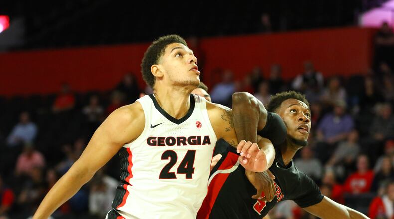 Georgia basketball player Rodney Howard (24) during an exhibition game against Valdosta State in Stegeman Coliseum in Athens, Ga., on Friday, Oct. 18, 2019. (Photo by Tony Walsh)