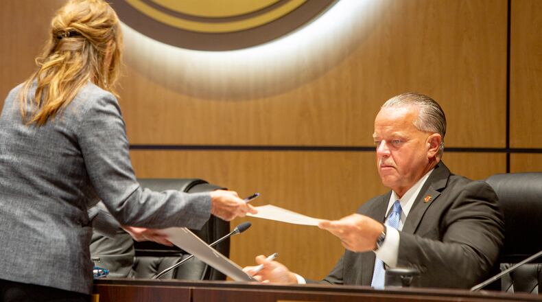 Superintendent Chris Ragsdale before the public portion of the Cobb County School Board monthly meeting Thursday, June 9, 2022. (Jenni Girtman for The Atlanta Journal-Constitution)