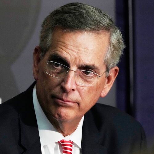 FILE - Georgia Secretary of State Brad Raffensperger participates in an election forum, Sept. 19, 2024, in Ann Arbor, Mich. (AP Photo/Carlos Osorio, File)