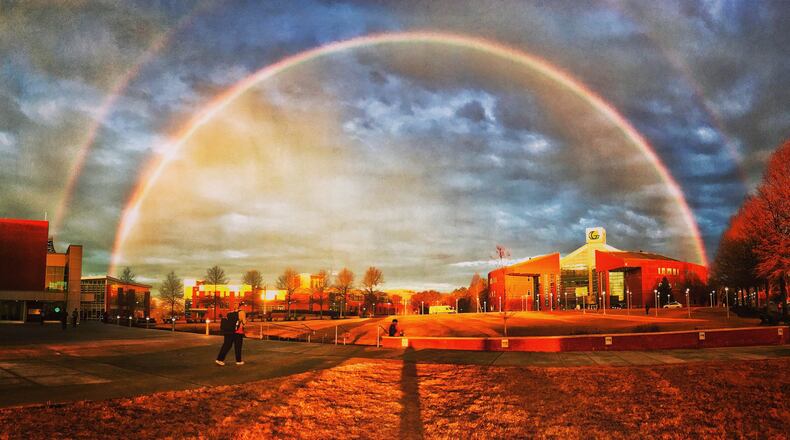 A double rainbow was seen across Gwinnett County on Tuesday, including on Georgia Gwinnett College's campus