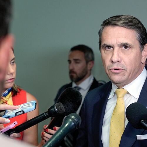 Acting Attorney General Todd Blanche talks with reporters after attending a meeting related to survivors of convicted sex offender Jeffrey Epstein, in Washington, Thursday, July 16, 2026. (AP Photo/Mariam Zuhaib)