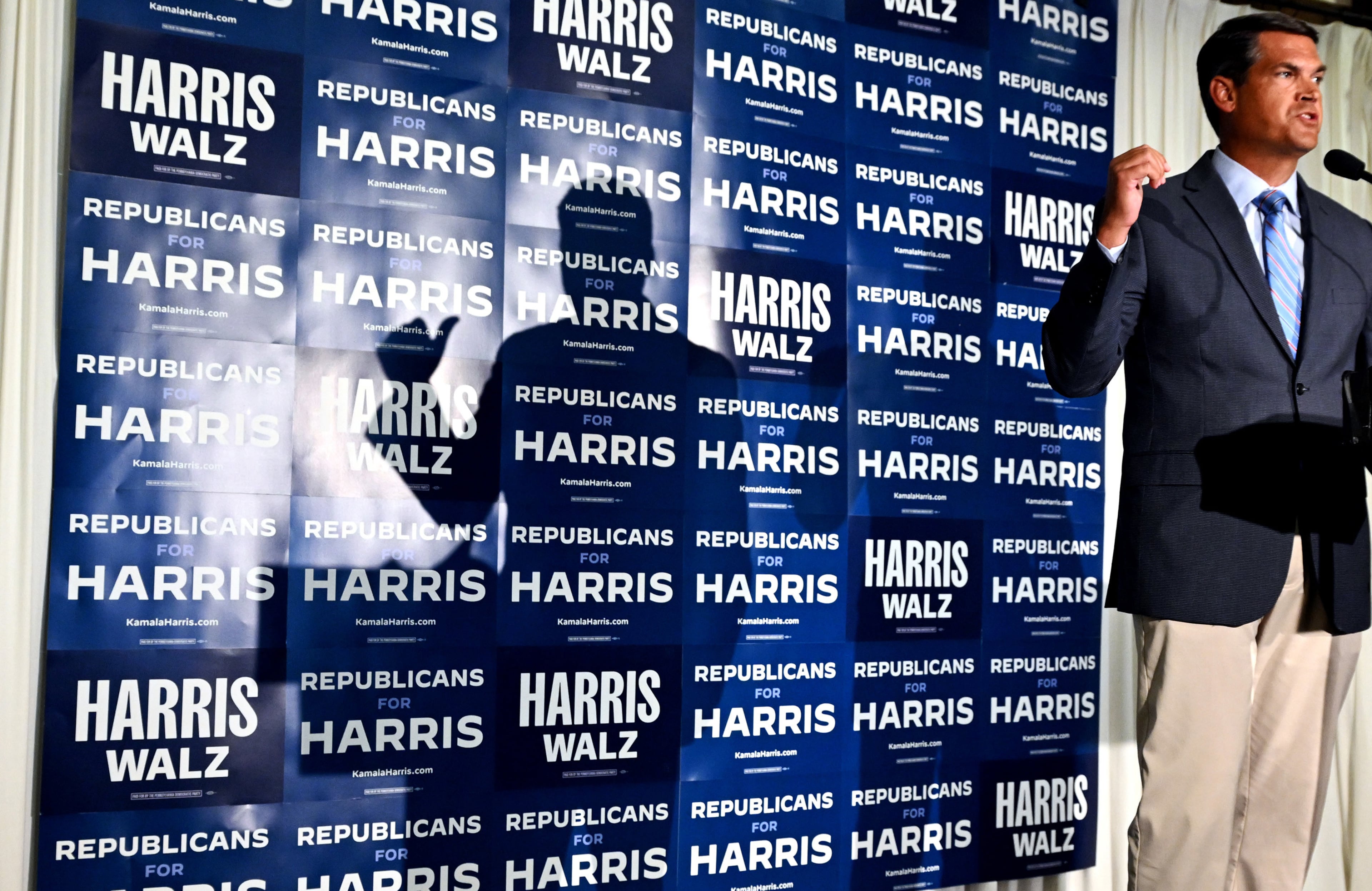 Geoff Duncan, the former Republican lieutenant governor of Georgia, speaks at the Republicans for Harris event in Lancaster County on Tuesday, Sept. 24, 2024. (Tom Gralish/The Philadelphia Inquirer/TNS)