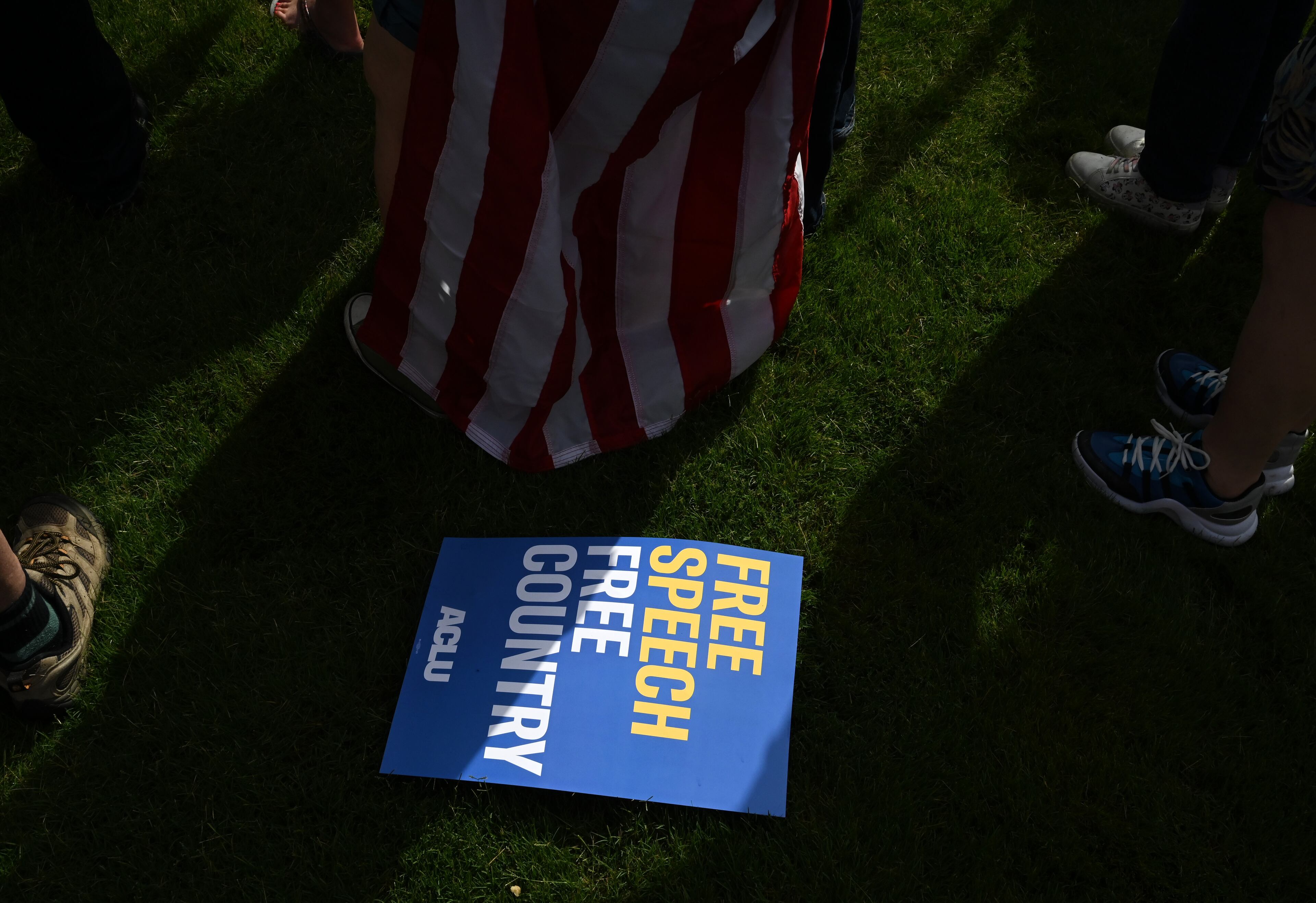 Demonstrators gather at Liberty Plaza, near the Georgia Capitol, for a "No Kings" protest to oppose Trump’s immigration policies, Saturday, June 14, 2025, in Atlanta. (Hyosub Shin / AJC)
