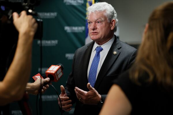 U.S. Rep. Mike Collins addresses the media following a tour of the Piedmont University Nursing Facility with Medicare and Medicaid Services Administrator Dr. Mehmet Oz on Sunday, September 13, 2026, in Athens, GA. (Miguel Martinez/AJC)