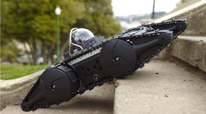 The RoboteX Avatar III tracked robot is remotely piloted and has a video camera and the ability of letting police speak with a suspect. CITY OF ALPHARETTA