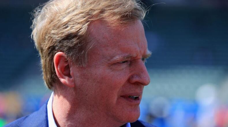 CARSON, CA - OCTOBER 01:  Commissioner of the National Football League Roger Goodell looks on prior to a game between the Los Angeles Chargers and the Philadelphia Eagles at StubHub Center on October 1, 2017 in Carson, California.  (Photo by Sean M. Haffey/Getty Images)
