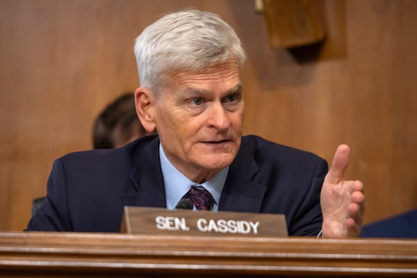 Sen. Bill Cassidy, R-La., speaks during a hearing of the Senate Committee on Energy and Natural Resources on Capitol Hill, Thursday, July 10, 2025, in Washington. (AP Photo/Mark Schiefelbein)