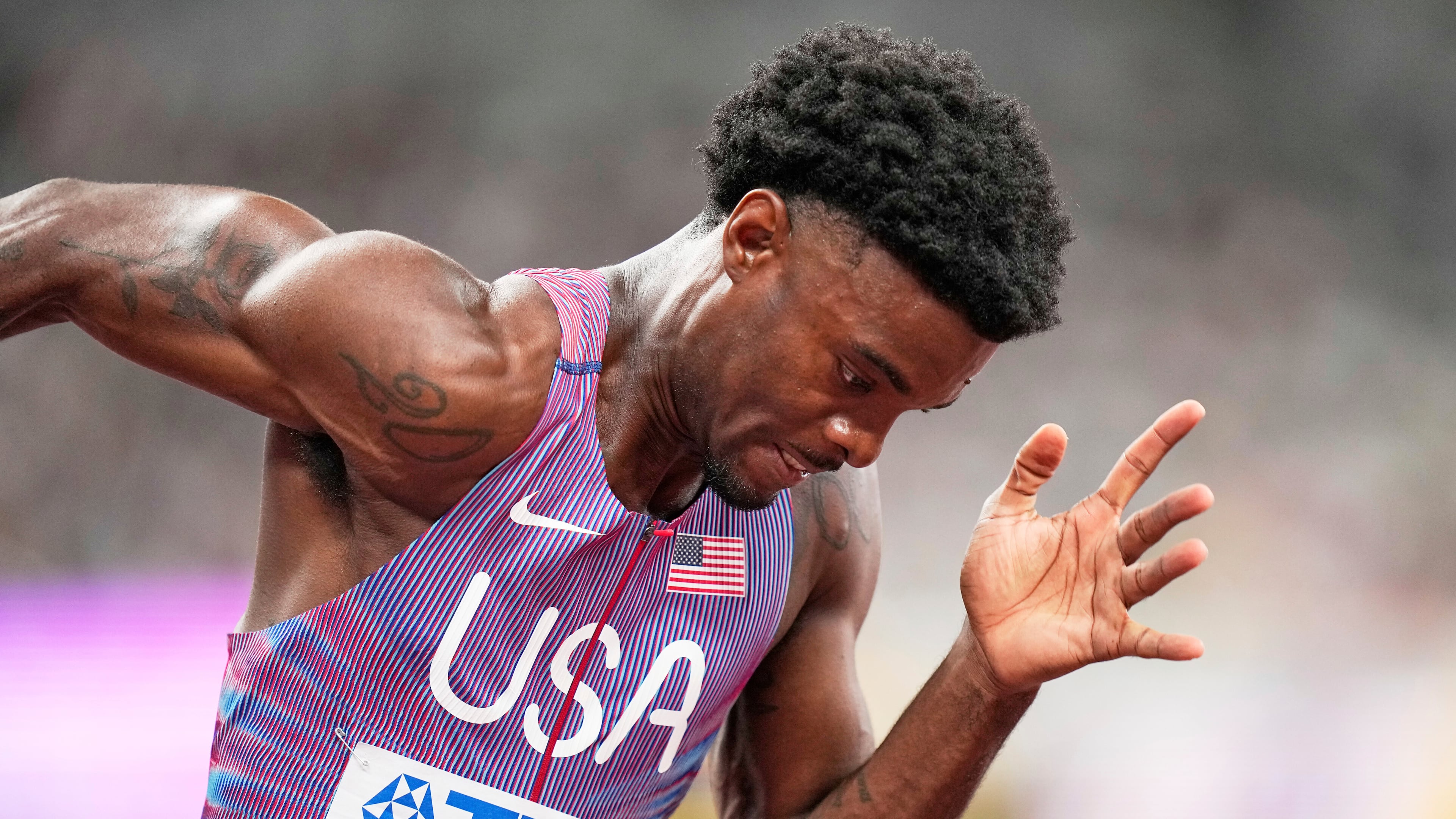 United States' Jacory Patterson races to compete in the men's 400 meters semifinal at the World Athletics Championships in Tokyo, Tuesday, Sept. 16, 2025. (AP Photo/Eugene Hoshiko)