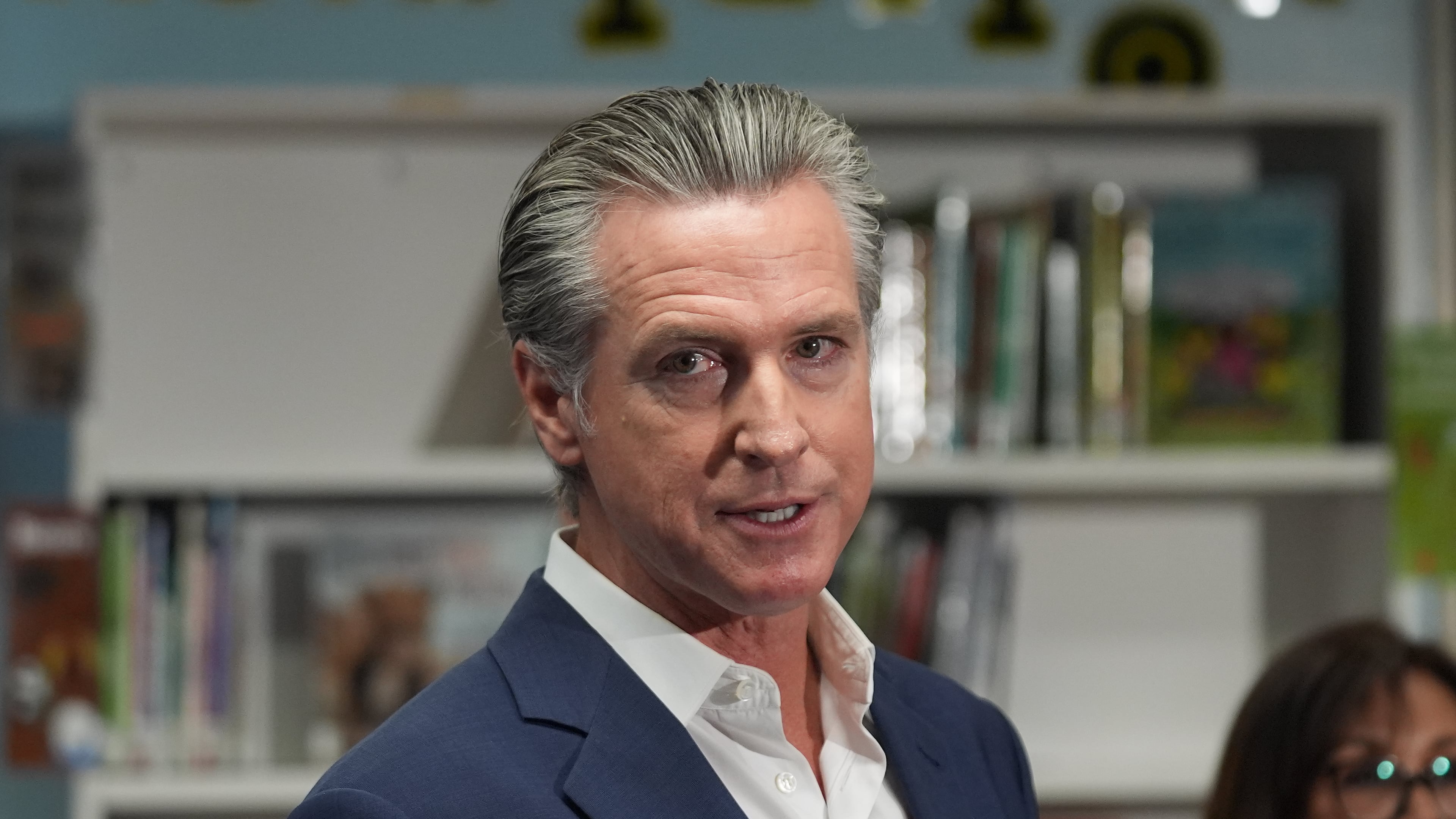 California Gov. Gavin Newsom speaks before signing legislation related to student literacy in Los Angeles on Thursday, Oct. 9, 2025. (AP Photo/Damian Dovarganes)