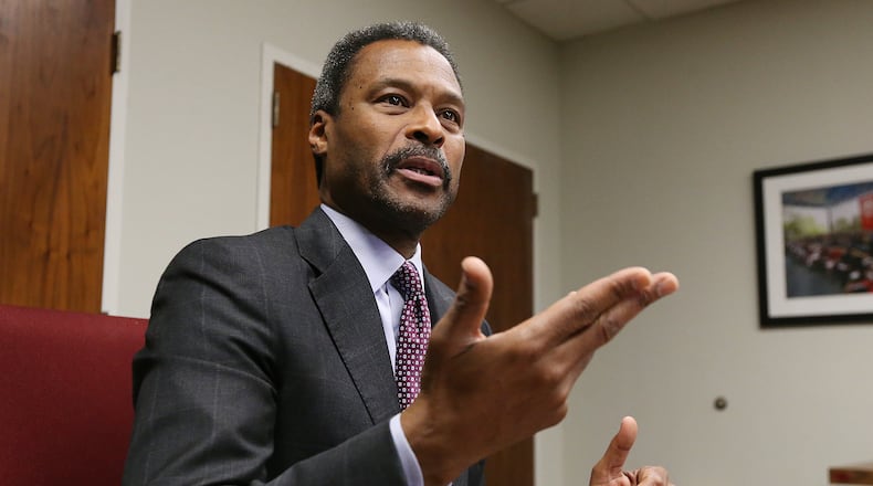 Morehouse College President John S. Wilson holds a meeting Jan. 17 to discuss his impending departure from the college. Curtis Compton/ccompton@ajc.com