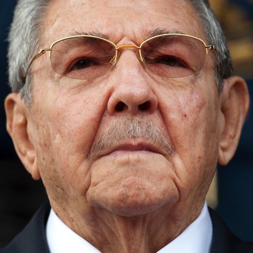 FILE - Cuba's President Raul Castro listens to the Cuban and Venezuelan national anthems during his welcome ceremony at the Miraflores presidential palace in Caracas, Venezuela, March 17, 2015. (AP Photo/Ariana Cubillos, File)