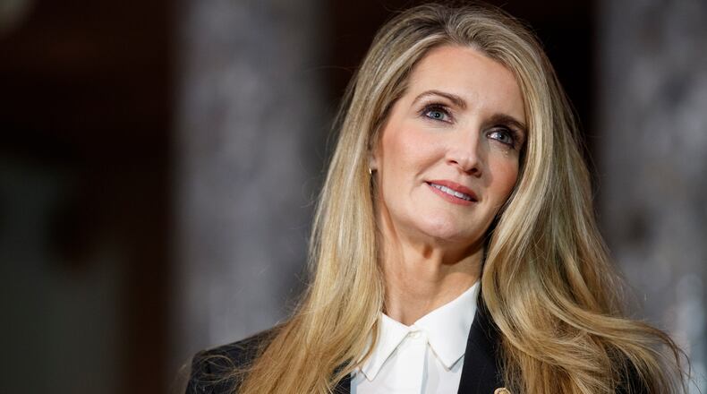 U.S. Sen. Kelly Loeffler, R-Ga., arrives for a re-enactment of her swearing-in on Jan. 6, 2020, at the Capitol in Washington. (AP Photo/Jacquelyn Martin)