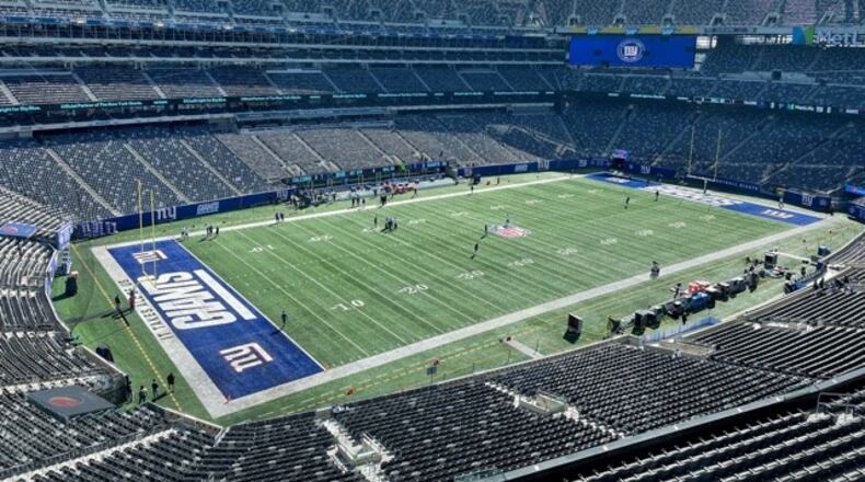 Early press box view of MetLife Stadium before the Falcons (0-2) face the New York Giants (0-2) at 1 p.m. on Sunday, Sept. 26, 2011. (By D. Orlando Ledbetter/dledbetter@ajc.com).