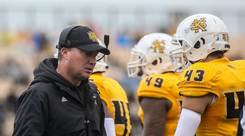 Kennesaw State Owls coach Brian Bohannon during an FCS playoff game against the Wofford Terriers, Saturday, Dec. 1, 2018.  BRANDEN CAMP/SPECIAL to the AJC