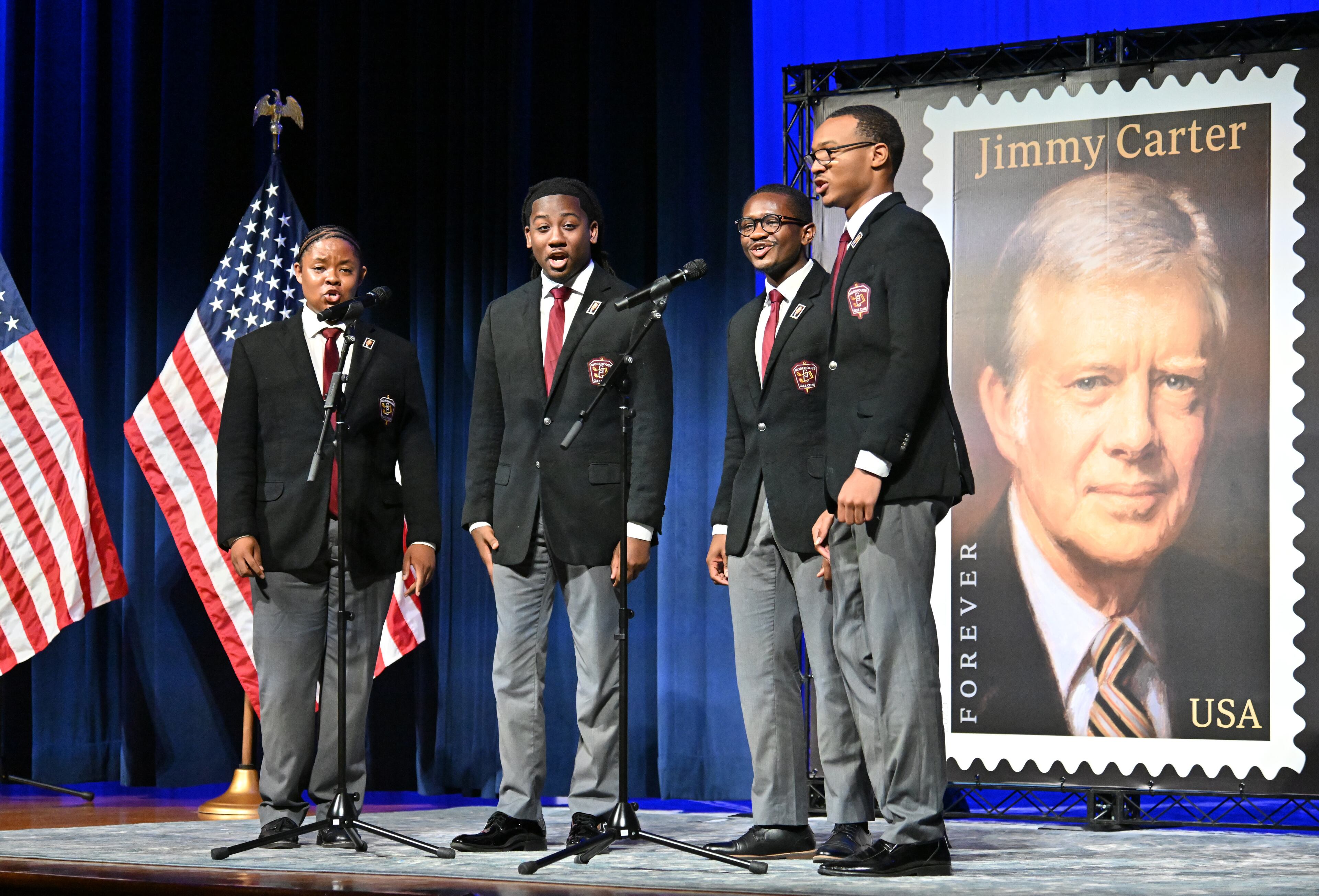 Morehouse College Quartet performs on the day the Jimmy Carter forever stamp was issued at a ceremony at the Carter Center in Atlanta on Wednesday.