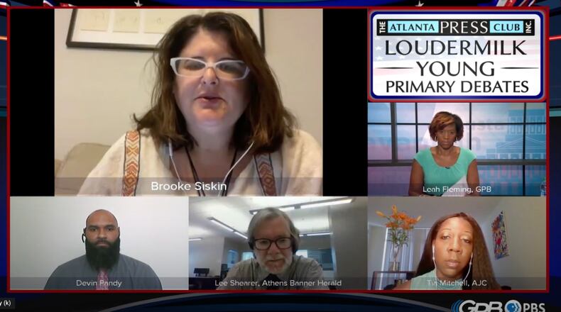 Brooke Siskin (top left) and Devin Pandy (bottom left) met for a virtual debate on July 19th.