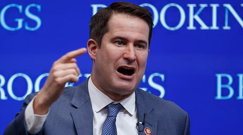 In this Tuesday, Feb. 12, 2019 file photo, Rep. Seth Moulton, D-Mass., speaks at the Brookings Institution in Washington, about his vision for the future of U.S. foreign policy. U.S. Rep. Seth Moulton is the latest Democrat to jump in the race for the White House. The Massachusetts lawmaker and Iraq War veteran made the announcement on his website Monday April 22, 2019. (AP Photo/Carolyn Kaster, File)