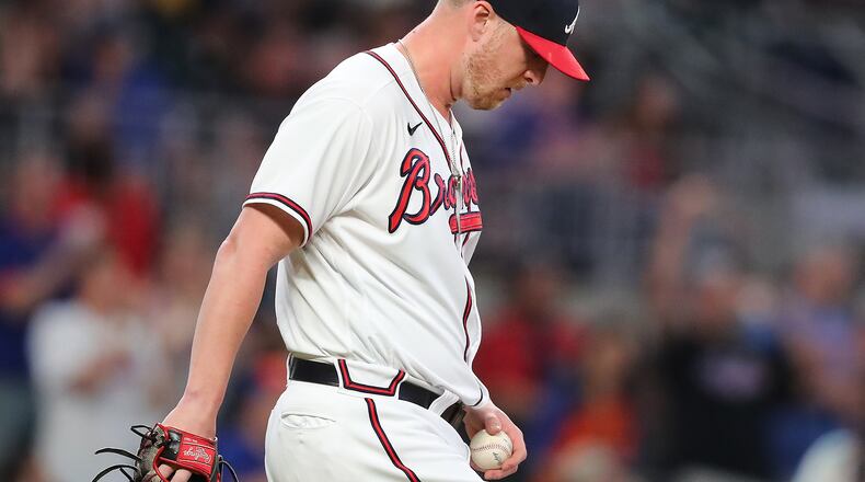 Braves reliever Will Smith reacts after New York Mets catcher Tomas Nido hit a game-winning, solo home run in the ninth inning Tuesday, May 18, 2021, at Truist Park in Atlanta. Mets won 4-3. (Curtis Compton / Curtis.Compton@ajc.com)