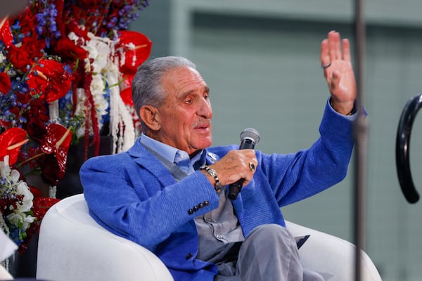 Arthur Blank, co-founder of The Home Depot and owner of the Falcons and Atlanta United, waves at the opening ceremony for the Arthur M. Blank U.S. Soccer National Training Center in Fayetteville on May 7, 2026. Blank donated $50 million to the project. (Arvin Temkar/AJC)