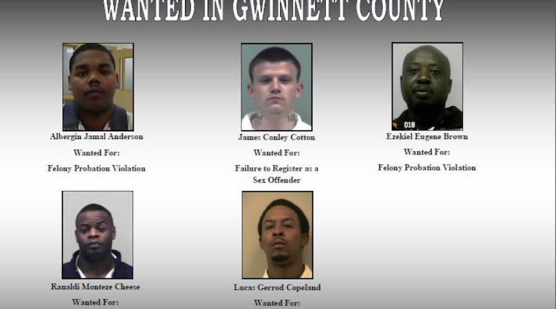 These five men were included on the Gwinnett County Sheriff's Office's most wanted list released March 23.