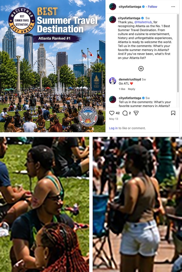 An image posted to the city of Atlanta’s Instagram page, with insets that appear to show examples of AI-mangled body parts. (City of Atlanta Instagram)