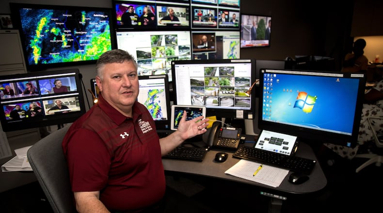 Paul Hildreth sits in his office in the Emergency Operation Center at the Fulton County Schools Administrative Center in Atlanta on Aug. 1, 2018. STEVE SCHAEFER / SPECIAL TO THE AJC