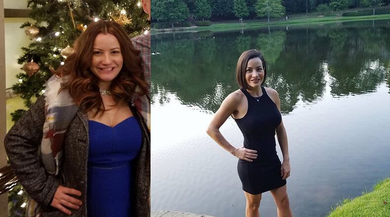 In the photo on the left, taken in December 2017, Veronica Anderson weighed 165 pounds. In the photo on the right, taken in September, she weighed 110 pounds. (Photos contributed by Veronica Anderson)