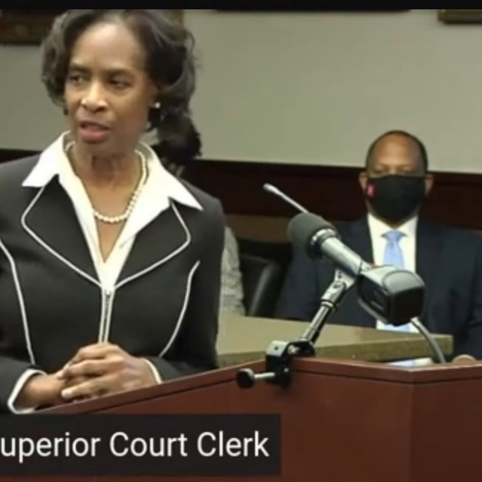 Cobb Superior Court Clerk Connie Taylor, seen here in a screenshot, was indicted Thursday by the Georgia Attorney General's Office.