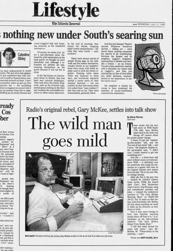 An Atlanta Journal-Constitution story about Gary McKee from 1990 after he let 94Q and joined AM station WSB.