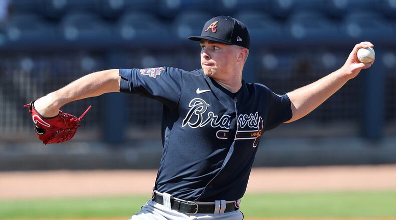 Sean Newcomb delivers in a spring game (Curtis Compton / Curtis.Compton@ajc.com)