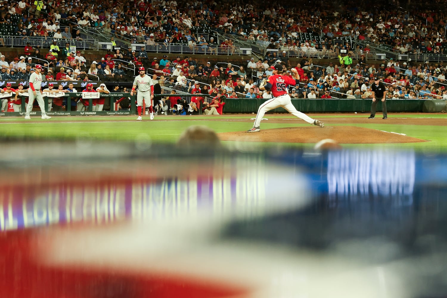 Braves pitcher Bryce Elder throws against the Philadelphia Phillies at Truist Park on Friday, June 27, 2025, in Atlanta. (Abbey Cutrer/AJC)