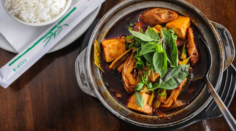Spicy stinky tofu Sichuan style in hot pot at La Mei Zi. (BECKY STEIN PHOTOGRAPHY)