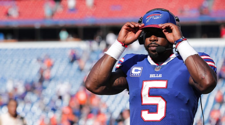 Buffalo Bills quarterback Tyrod Taylor following win over the Denver Broncos Sept. 24, 2017 at New Era Field in Orchard Park, N.Y. (Brett Carlsen/Getty Images)