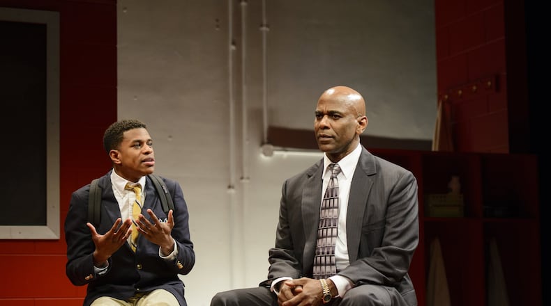 Jeremy Pope and Charles E. Wallace in the Alliance Theatre production of Tarell Alvin McCraney’s “Choir Boy.” (Photo by Greg Mooney.)