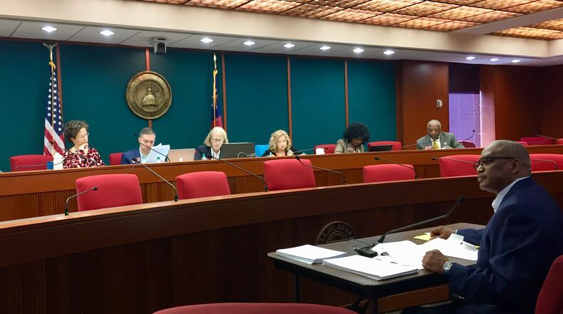 State Sen. Emanuel Jones (right) speaks before a DeKalb House delegation in March 2019. Jones sponsored Senate Bill 7, a series of ethics reforms now on the ballot in DeKalb. (Photo: J.D. Capelouto/jdcapelouto@ajc.com)