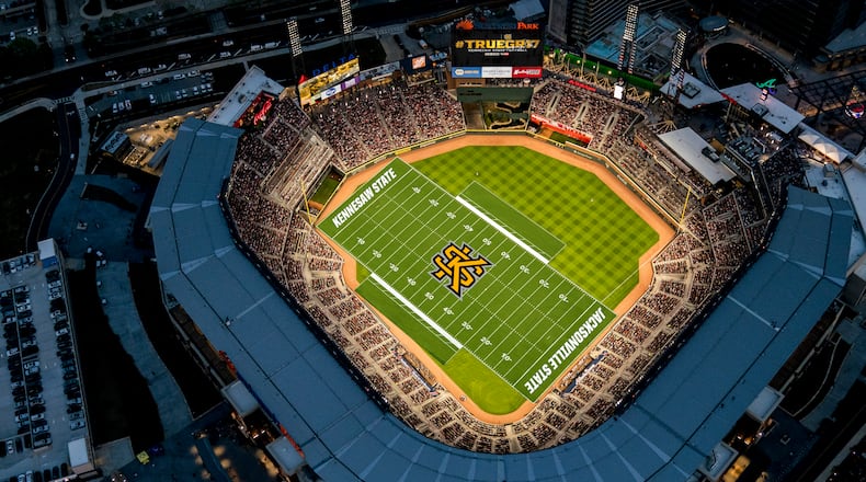 A rendering of layout of the football field at SunTrust Park.