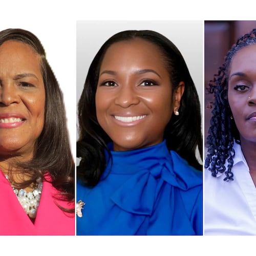 (From left) Jacqueline Adams, LaDena Bolton and Oneka Willabus are candidates for the Super District 7 seat on the DeKalb County Board of Commissioners. The race will be decided in the May 19 primary or in a June runoff. (Courtesy)