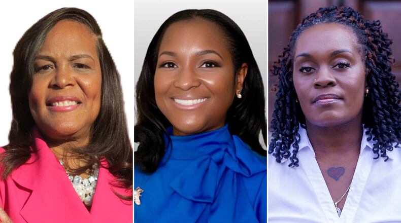 (From left) Jacqueline Adams, LaDena Bolton and Oneka Willabus are candidates for the Super District 7 seat on the DeKalb County Board of Commissioners. The race will be decided in the May 19 primary or in a June runoff. (Courtesy)