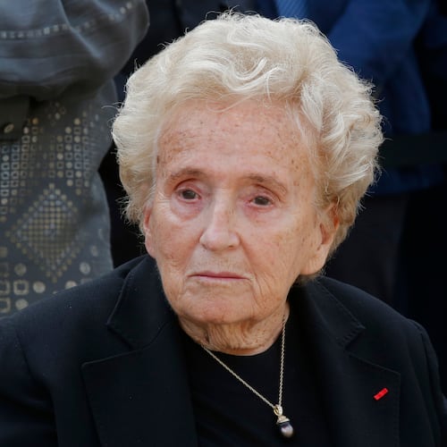 FILE - Bernadette Chirac, wife of former French President Jacques Chirac attends a ceremony to pay tribute to Simone Veil in the courtyard of the Invalides in Paris, France, Wednesday, July 5, 2017. (AP Photo/Michel Euler, File)