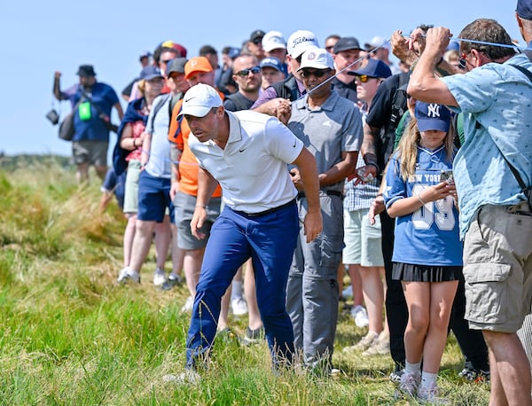 Northern Ireland's Rory McIlroy on the 3rd hole on day four of the Scottish Open 2025 at The Renaissance Club, North Berwick, Scotland, Sunday July 13, 2025. (Malcolm Mackenzie/PA via AP)