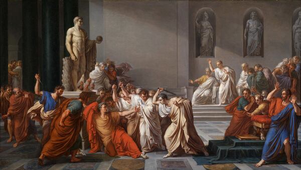 Since Caesar’s assassination, depicted here in “The Assassination of Julius Caesar” by Vincenzo Camuccini, grief has always mingled with glee in the public mind and mouth, writes guest columnist Stan Deaton. (Courtesy)