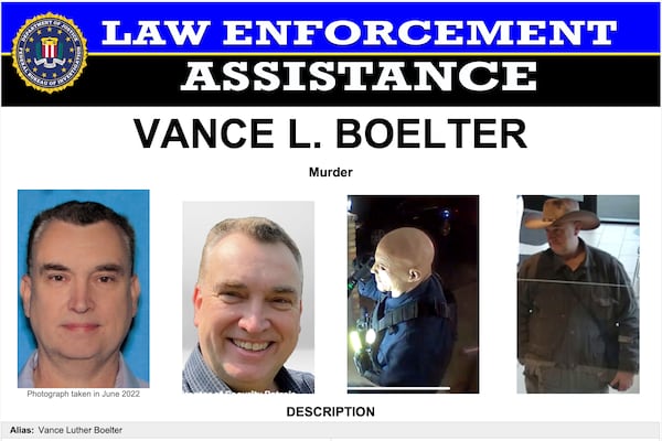 This image provided by the FBI on Saturday, June 14, 2025, shows part of a poster with photos of Vance L. Boelter. (FBI via AP)