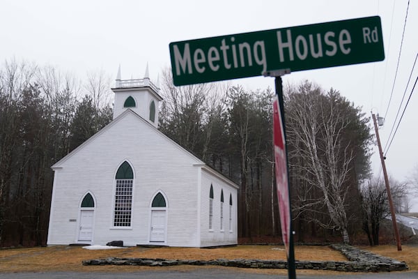 The unassuming South Solon Meeting House, built in 1842, is pictured Sunday, April 6, 2025, in Solon, Maine. (AP Photo/Robert F. Bukaty)