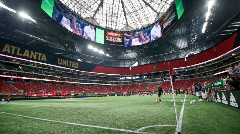 General view of Mercedes-Benz Stadium before an MLS soccer match between Atlanta United and the Portland Timbers Sunday, June 24, 2018, in Atlanta, Ga. (Brett Davis/AP File)