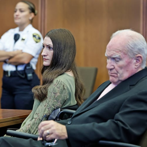Defendant Lindsay Clancy and attorney Kevin Reddington listen to Judge William Sullivan declare a mistrial in Clancy's murder trial on Friday, Sept. 4, 2026, in Plymouth, Mass. (Greg Derr/The Patriot Ledger via AP, Pool)