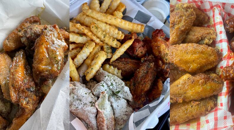 A triptych of metro Atlanta hot wings recommended by the Real Food Stalker, from left: Wings on Wheat, Trap Wingz and Buffalo Bar.