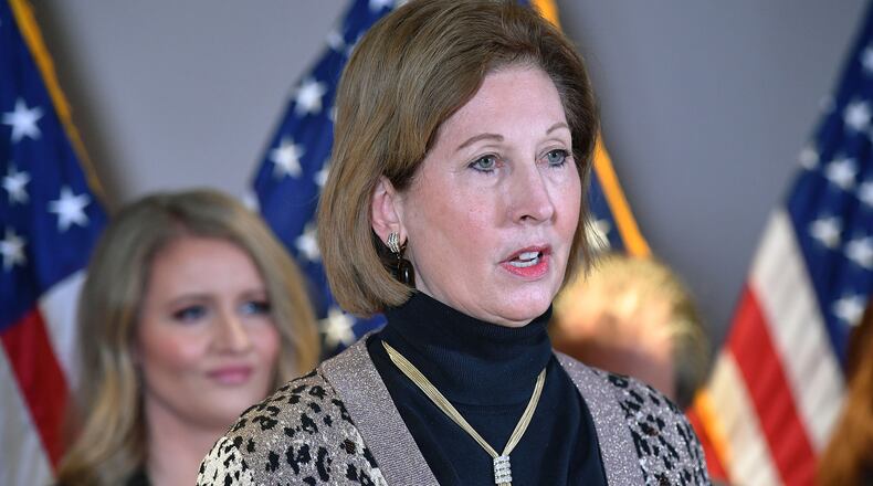 Sidney Powell speaking during a press conference at the Republican National Committee headquarters in Washington, D.C., in 2020. (Mandel Ngan/AFP/Getty Images/TNS)