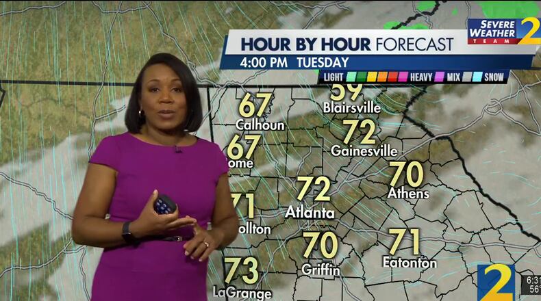 Channel 2 Action News meteorologist Eboni Deon is calling for a highs in the upper 60s and low 70s on Tuesday.