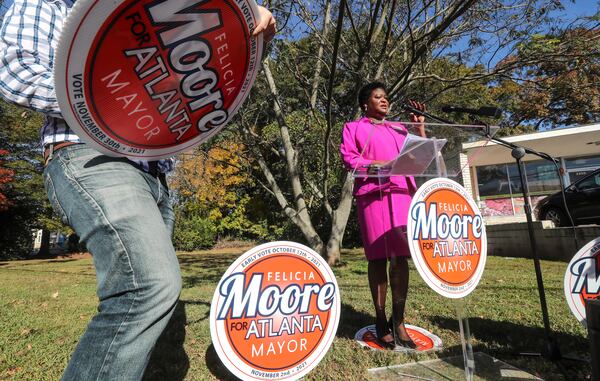 Atlanta City Council President Felicia Moore speaks at an event in northwest Atlanta Monday morning. (John Spink / John.Spink@ajc.com)

